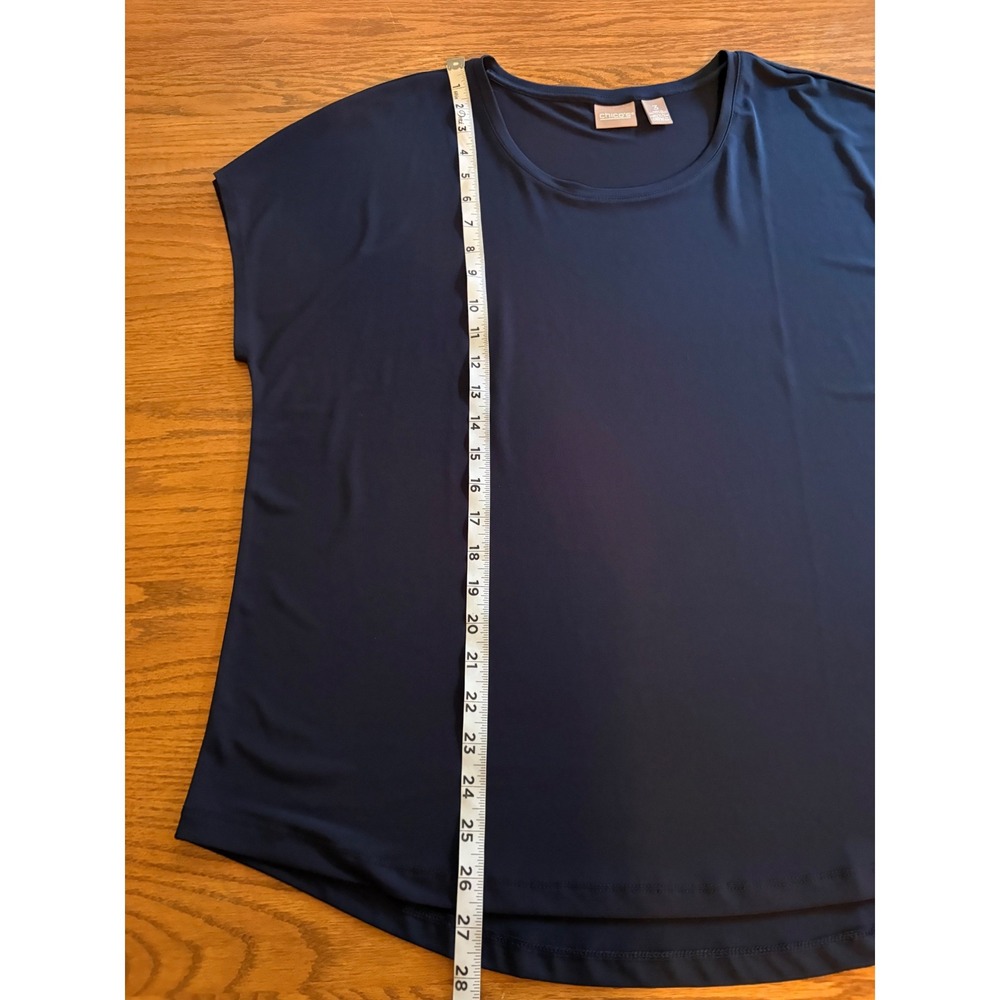 Chicos Navy Blue Scoop Neck Short Sleeve Blouse Size 3 XL - Picture 4 of 7